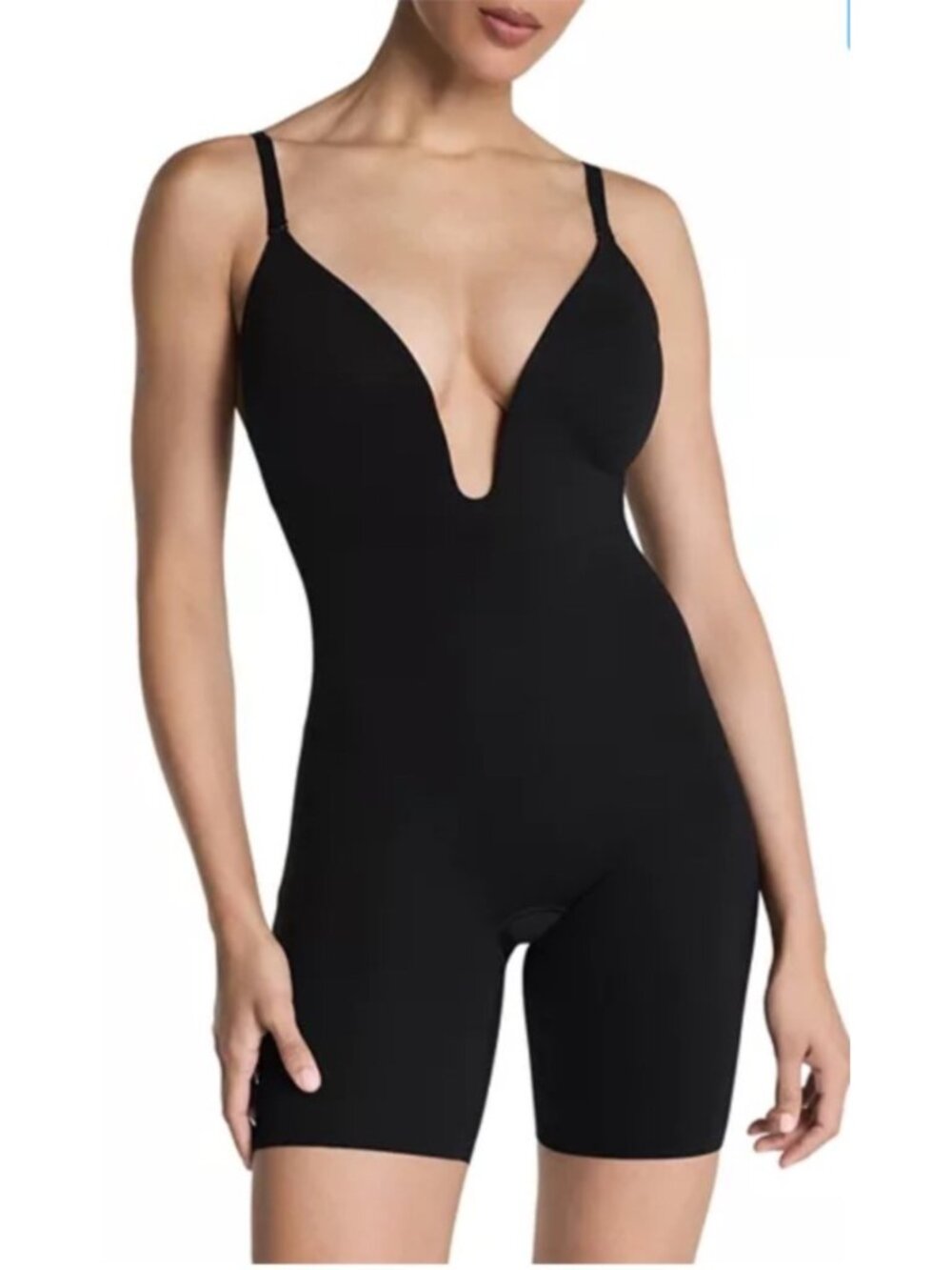 NEW Spanx Suit Your Fancy Plunge Low Back Mid Thigh Bodysuit Black Multiway